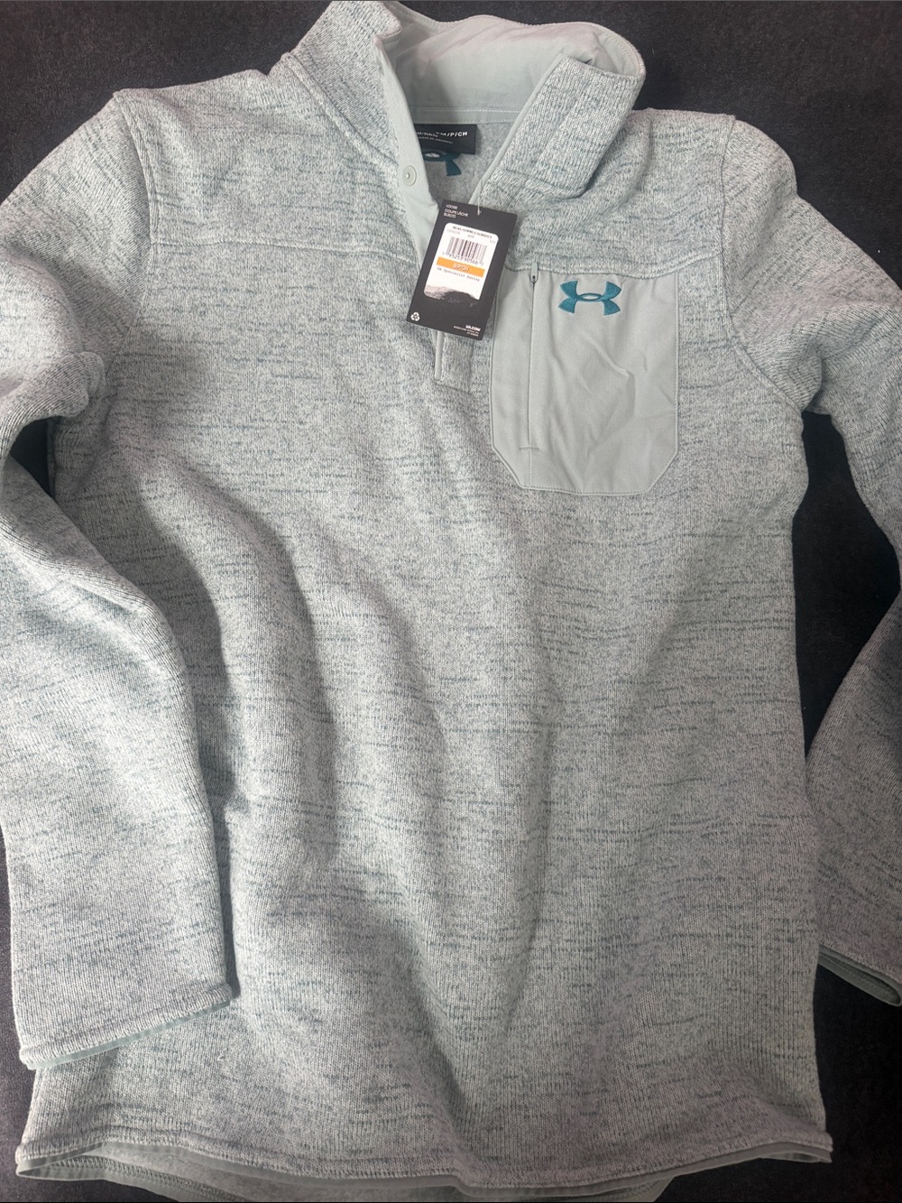 Under Armour Men's Heather Light Green Pullover with green logo